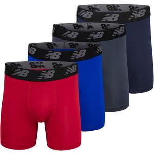 New Balance Men's Mesh 5" No Fly Boxer Brief (4 Pack) (Medium, Team Royal/Team Red/Pig/Thunder)