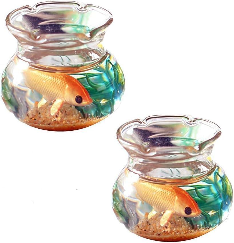 2Pcs Miniature Fish Tank Toy Mini Round Fish Bowls Resin Goldfish Grass for Dollhouse Desktop Craft Project Decor,Mini Fish Bowl,Dollhouse Accessories,Dollhouses Decor
