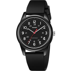 Watches for Mens Womens Unisex Easy to Read Analog Quartz Wristwatch Silicone Strap Military 24 Hour Time Casual Comfortable 30M Waterproof (Black)