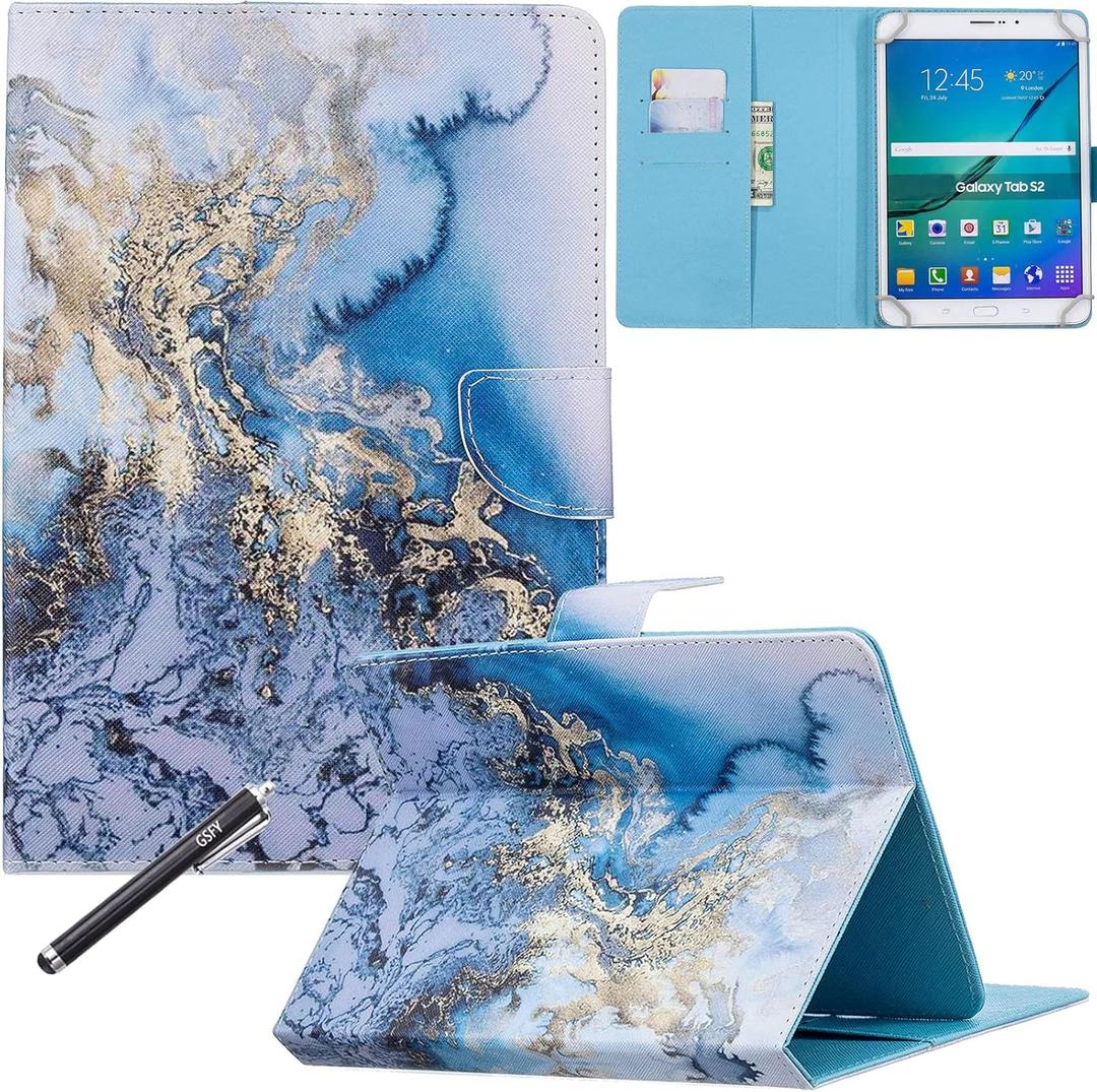 Universal Case for 6.5-7.5'' Tablet, Newshine Colorful Wallet Stand Cover for 7.0'' Samsung Galaxy Tablet, Amazon Kindle Fire 7/HDX 7 and Other Around 7 Inch Models - Blue Marble