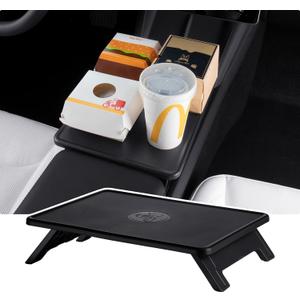 BASENOR 2026 2025 Tesla Model Y Juniper & Model 3 Highland Center Console Table Tray Anti-Slip Foldable Car Food Eating Laptop Desk for Road Trips, Model Y/3 Accessories (Standard/Premium/Performance)