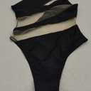 KZIYBON Women's one-Piece Swimsuit mesh Paneled one-Shoulder Sexy Tummy-Controlling Monokini (US, Alpha, , Regular, Regular, Standard, Black S