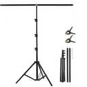BEIYANG T Shape Backdrop Stand Kit 3.2 * 6.5 FT, Adjustable Background Support Stand Kit with 2 Spring Clamps for Parties, Wedding, Photography, Decoration (Black)