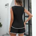 BMJL Womens Linen Two Piece Sets Summer Vacation Outfits Button Down Resort Wear 2025 Shorts Matching Sets (Black, XL)