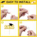 48 PCS Graduation Cupcake Toppers 2025, 6 Style Black and Gold Graduation Cake Toppers, Glitter Design Class of 2025 Toppers Grad Cupcake Picks, Disposable 2025 Graduation Decorations