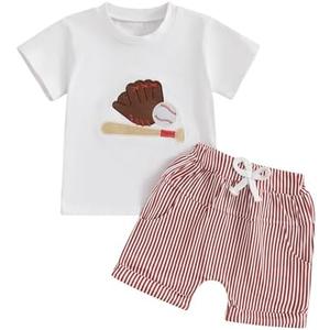 Giraropa Baby Boy Clothes Baseball Pattern Short Sleeve Infant Boy Outfits Striped Shorts Toddler Boy Summer Clothes 2pcs 6-12M