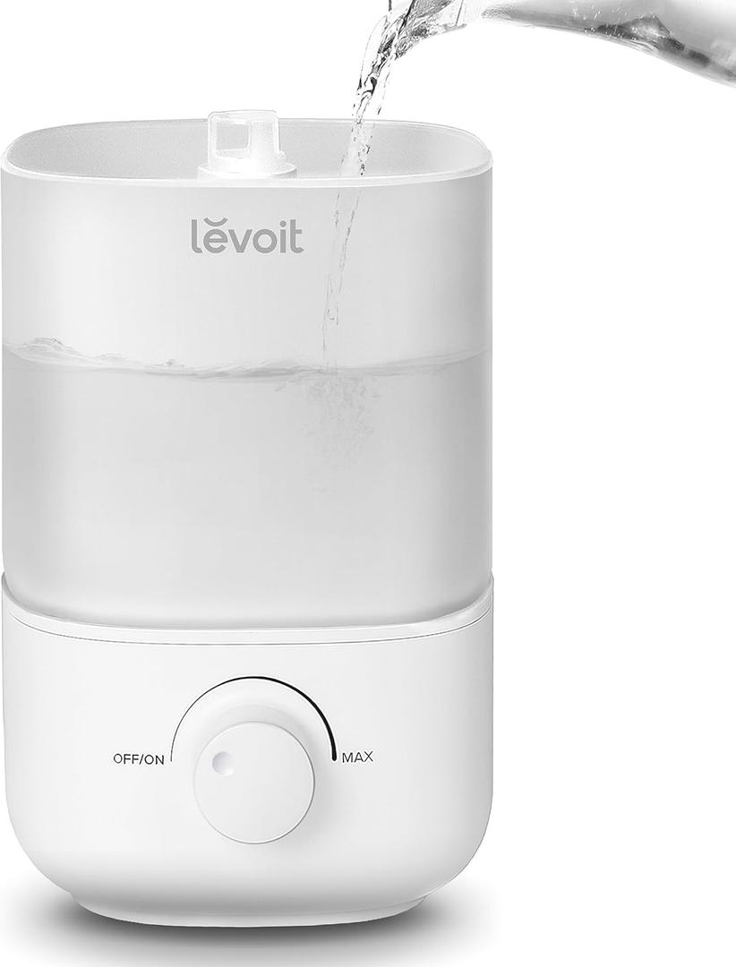 LEVOIT Top Fill Humidifiers for Bedroom, 2.5L Tank for Large Room, Easy to Fill & Clean, 28dB Quiet Cool Mist Air Humidifier for Home Baby Nursery & Plants, Auto Shut-off for Safety, 25H (White)