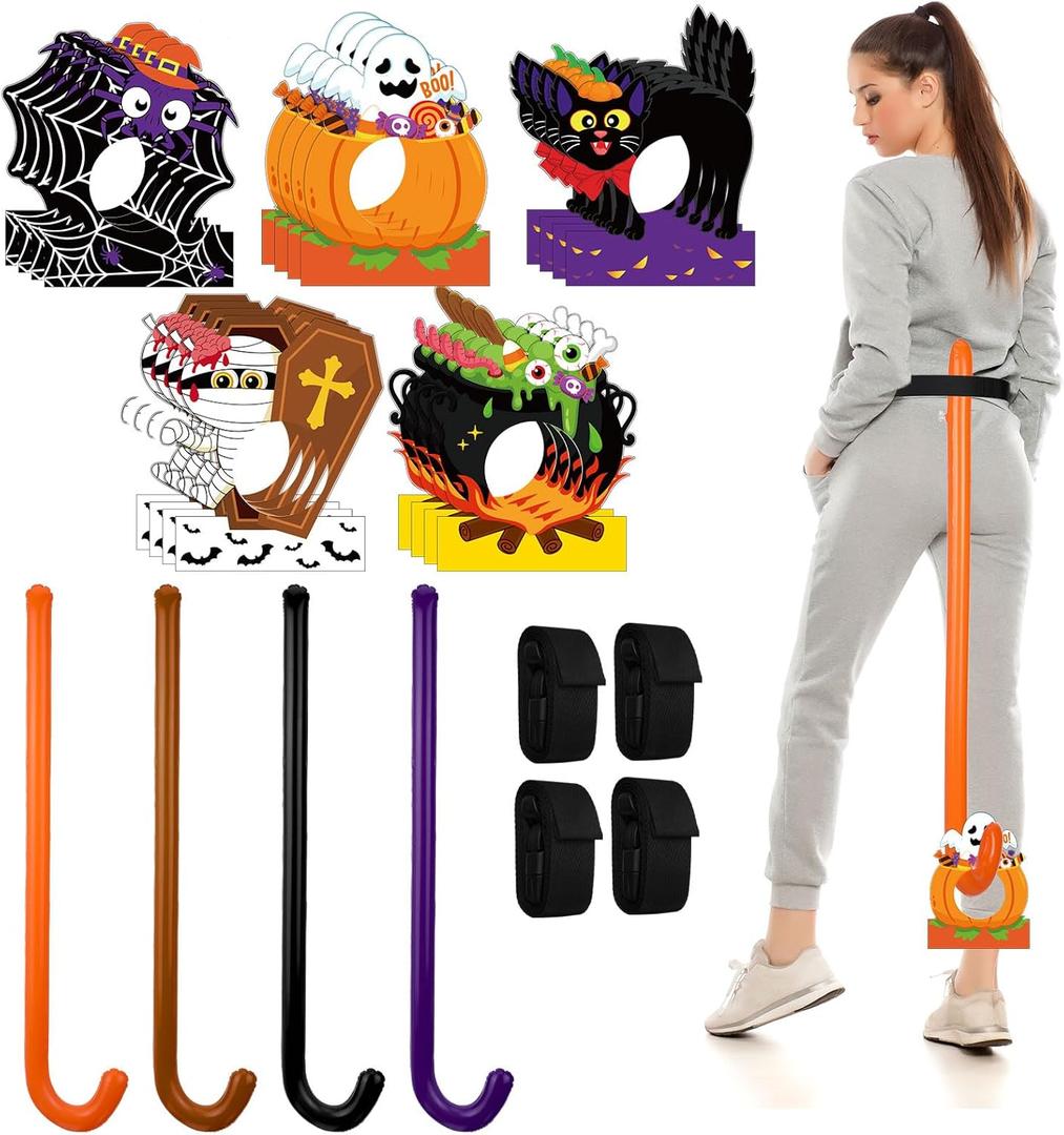 Thyle 28 Pcs Halloween Tail Game Halloween Party Games Funny Family Night Activities Outdoors Indoors Birthday Baby Shower Bachelorette Party Supplies