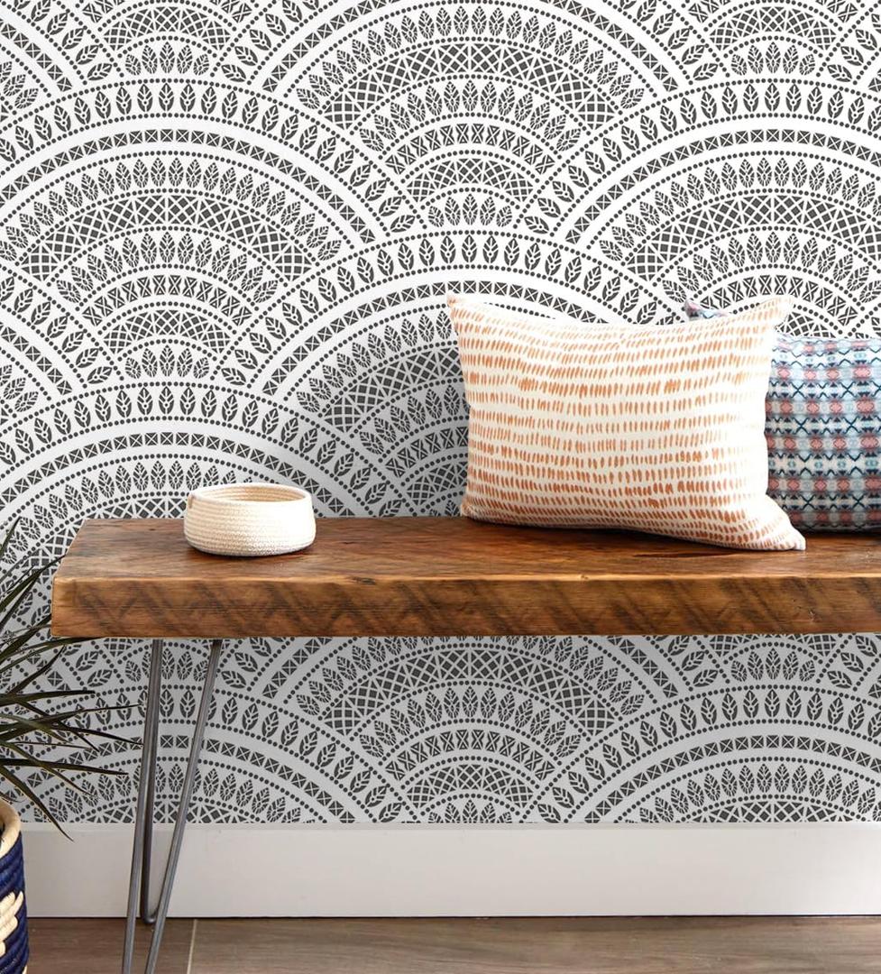 Guvana 16.14'x197 Boho Peel and Stick Wallpaper - Black and White Geometric Self Adhesive DIY Trellis Waterproof Removable Wallpaper for Living Room & Bathroom Decor