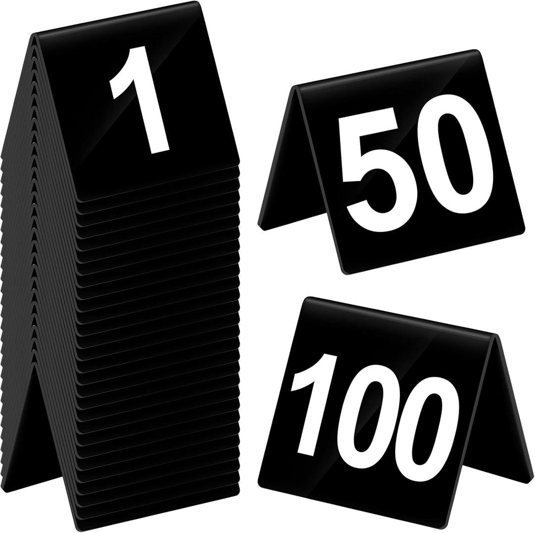 Tuanse 100 Pcs Acrylic Table Numbers 1-100 Double Sided Minimalist Restaurant Wedding Table Tent Cards for Party Event Banquets Wedding Reception, 2.5 x 2 x 1.6 Inch(White Number)
