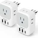 Italy Travel Plug Adapter 2 Pack, TESSAN Italy Power Adaptor with 4 Outlets 3 USB Charger (1 USB C Port), Type L Adapter for US to Chile Libya Syria Tunisia Uruguay