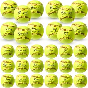 Soulchen 24 Pack Sports Softball Motivational Fastpitch Softball Practice Official Size and Weight Balls Leather Covered Training Ball for Youth Beginner Players Games Practice