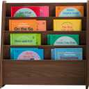 IRIS USA Wide Wooden Magazine Rack, 4-Pocket Periodical Book Sketchbook Stand with Deep Compartments for Living Room Office, Dark Brown