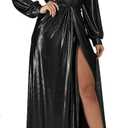 Black Elegant Dress for Women Evening Party Sequin Sexy Deep V Neck Bodycon Ruched Sparkly Split Long Dresses