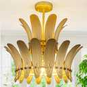 TOCHIC Modern Flush Mount Ceiling Light, 5 Lights Gold Leaf Chandelier