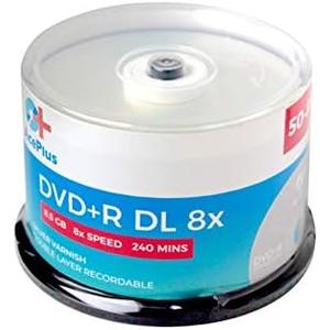AcePlus 50-Pack DVD+R Dual Layer Discs with 8X Speed, 8.5 GB of Data and Logo-Branded Silver Surface in Cakebox