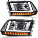 LED DRL Headlight Assembly, Fit 2009-2018 Dodge Ram 1500/10-18 Ram 2500 3500 4500 5500(Only fit factory dual beam halogen headlights, Additional H4 bulb required) Black Housing Clear Reflector