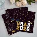 2 x Graduation Napkins 2026 | 5X5" 100PCS Class of 2026 Beverage Napkins | Black Congrats Grad Cocktail Napkins for Commencement Party Decorations, High School & College Graduation Party Supplies