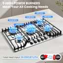 Gas Cooktop 30 inch with 5 Sealed Burners, Built-in Gas Stove Top Stainless Steel Propane Cooktop with Thermocouple Protection, NG/LPG Convertible, 30 Inch-Style 1