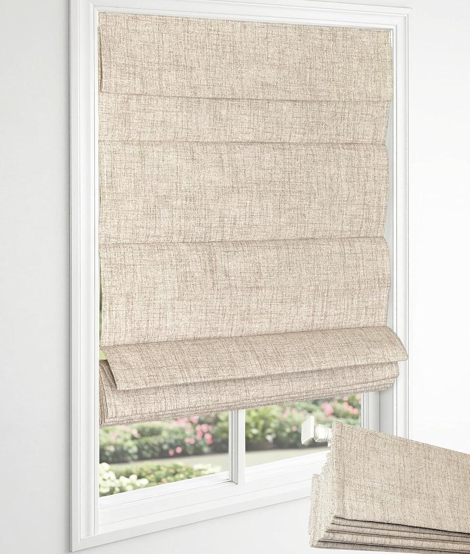 No Drill Roman Shades, Blackout Cordless Roman Shades for Indoor Windows, Thermal Insulated Room Darkening Fabric Blinds for Bedroom & Living Room, 37" W x 64" H, Beige