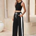 Heymoments Women's Wide Leg Pants add Tops High Waisted Sport Athletic Jogger Running Walking Sweatpant Set (Black, XXL)