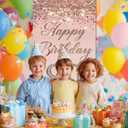 80th Birthday Door Cover 71x35 Inch Elegant Rose Gold Glitter Happy Birthday Banner for Women Sparkling Diamond Number Eightieth Milestone Celebration Party Photo Booth Prop Wall Decor