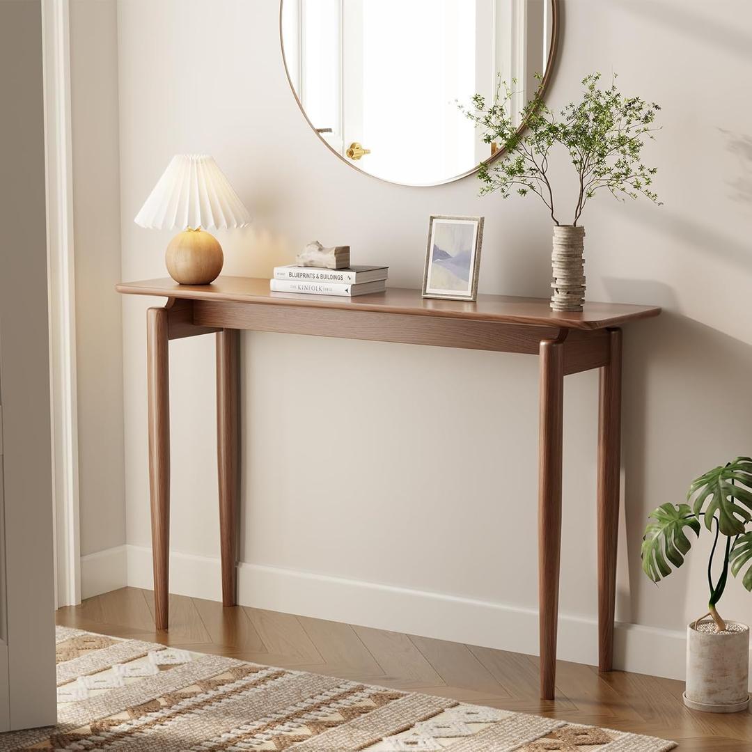 Wood Console Table Walnut Entryway Table, Thin Console Table, Sofa Tables for Living Room (47.2'')