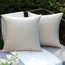 EMEMA Outdoor Waterproof Beige Pillow Covers 18x18 Inch Rustic Decorative Throw Pillow Covers Cushion Case Square for Patio Sofa Couch Home Bed Farmhouse Car Decor Set of 2