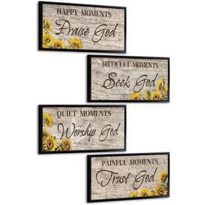 KREATIVE ARTS Praise God, Seek God, Worship God, Trust God Prayer Quote Wall Art Set of 4 Each 8x16 Canvas Prints with Black Frame Religious Motivational Christian Quotes Bible Verse Decor