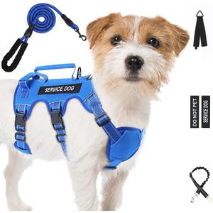 Escape Proof Dog Harness for Large Medium Sized Dogs Six Point Adjustable, Service Dog Vest Harness and Leash Set, No Pull Dogs Harnesses with Handle, Medium Dog Harnesses for Walking(Blue, S)