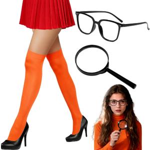 akiido Orange Knee High Socks, Halloween Thigh High Stockings Knee High Socks for Woman Women, Halloween Costume Cosplay