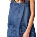 Womens Denim Overalls Dress Casual Summer Loose Bib Rompers Jumpers Adjustable Straps Jean Overall Dress, L
