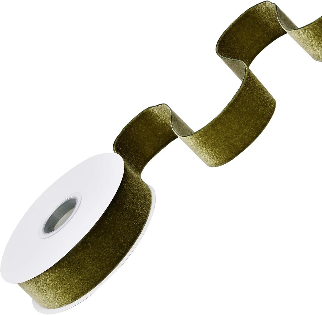 Ribest Moss Green Velvet Ribbon 1 1/2 Inch 10 Yards Christmas Ribbon for Gift Wrapping Wreath Christmas Tree Party Decoration Crafts Home Decor Bouquets