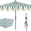 JONATHAN Y Half Umbrella UMB1201F Beverly 9 ft. Designer Classic Scalloped Fringe Market Patio with Crank, Push Button Tilt and UV Protection in Green/White