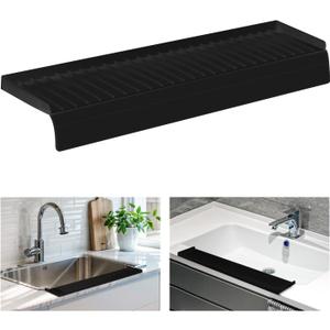 Silicon Sink Edge Protectors for Kitchen Sink, Kitchen Sink Splash Guard, Upgraded Design with Suction Cups, Silicon Sink Protector for Quartz, Granite, Bathtub Splash Guard (Black, 20" x 4")
