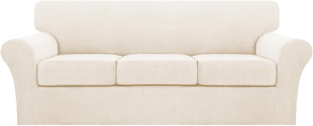 Turquoize 4 Piece Sofa Covers for 3 Cushion Couch Sofa Slipcover Soft Couch Cover for Dogs-Washable Furniture Cover with 3 Individual Covers (3 Cushion Sofa, Cream)