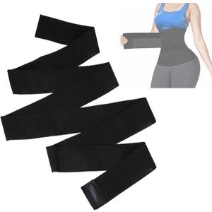 4 Meter Waist Trainer Wrap, Elastic Tummy Snatch Bandage Stomach Wraps for Belly Fat, Postpartum Waist Band Lumbar and Back Support Compression Wrap for Body Shaping Black