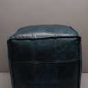 SIMPLIHOME Manning Boho Square Pouf in Teal Genuine Leather for the Living Room, Bedroom and Kids Room