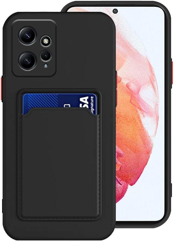 Compatible with Redmi Note 12 4G Case Silicone with Card Holder Black, for Redmi Note 12 4G Phone Case Silicone Liquid Shockproof Protective Slim Cover (Black)