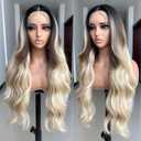 SISgrace Ombre Brown to Blonde Lace Front Wig Body Wave Wig with Dark Roots Wear and Go 13x4x1 T-part Lace Three Color Gradient 28 Inch Pre-plucked with Baby Hair Glueless Lace Wigs for Women