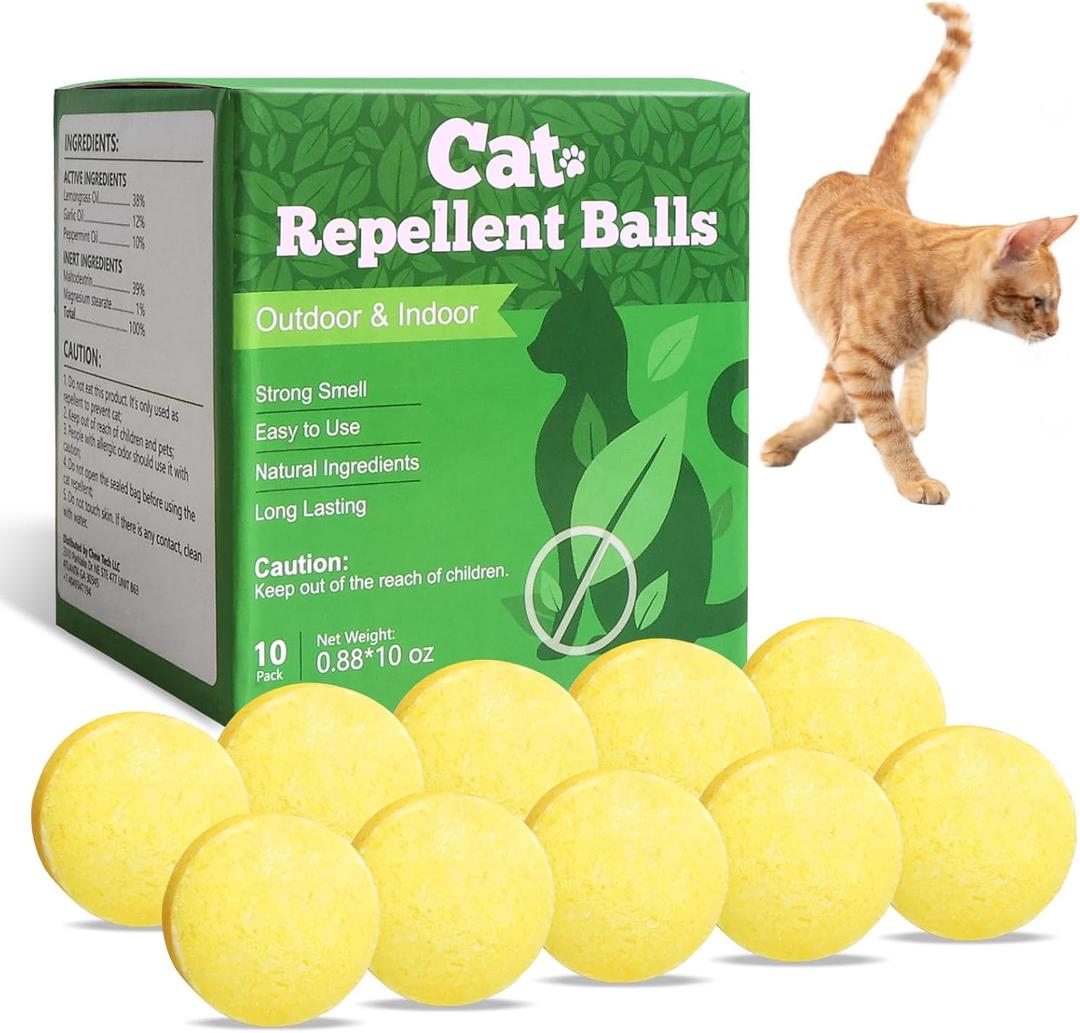 Natural Peppermint Cat Repellent Balls, Outdoor & Indoor Cat Deterrent to Protect Gardens, Keep Cats and Dogs Out of Patio and Yard, 10 Packs