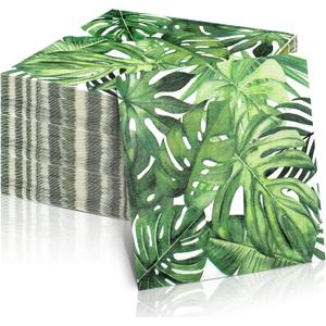 Tudomro 100 Pcs Tropical Palm Leaf Napkins Disposable Hawaiian Luau Aloha Paper Decorative Green Leaf Napkins for Bathroom Wedding Holiday Tropical Theme Birthday Party Baby Shower Favors Supplies