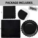 100Pcs Black Paper Plates and Napkins Set - Disposable Party Tableware for Graduation Birthday Wedding