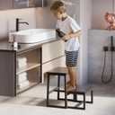 Step Stool for Adults,Holds up to 500Lb,3 in1 Heavy Duty Sturdy Two Step Stool for Kichen/Bathroom/High beds, Wooden&Metal Frame, Non-Slip Pads (Black)