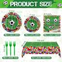 QZYL 122 Pcs 2026 World Soccer Party Decorations, Soccer Party Supplies Serve 30, Disposable Plates Napkins Tablecloth Forks, International World Flags Tableware Set for Sports Game Birthday Event