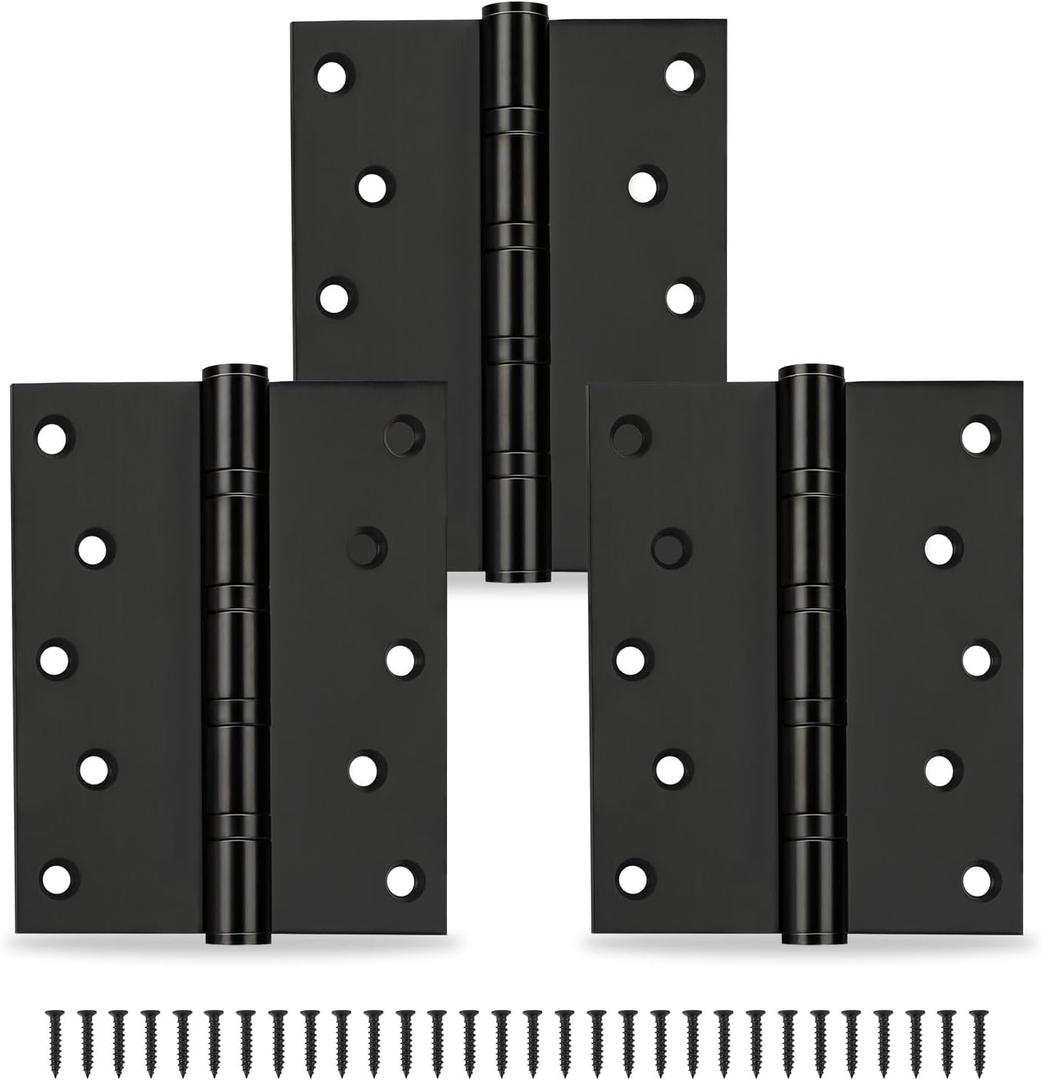 3-Pack Black Door Hinges, 4 Inch Heavy Duty Stainless Steel Hinge for Interior Exterior Doors, Max Loading 150LB, Matte Black Ball Bearing Hinges with Screws, Smooth and Quiet