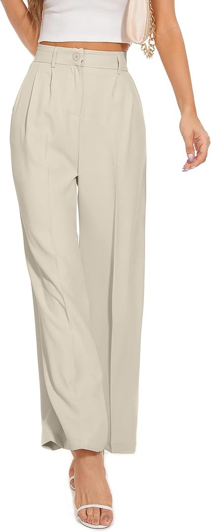 FUNYYZO Wide Leg Pants Women's High Elastic Waisted in The Back Business Work Trousers Long Straight Suit Pants (M)