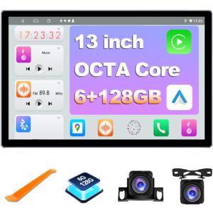 6+128GB 13 inch Double Din Touch Screen Android Car Stereo with Front and Rear Camera Octa Core Android 13 QLED Bluetooth GPS Radio DSP AM FM RDS SWC WiFi MIC