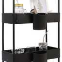 4-Tier Slim Rolling Utility Cart Storage Shelves Trolley Storage Organizer Shelving Rack with Mesh Baskets/Wheel Casters for Laundry Pantry Bathroom Kitchen Office Narrow Places(Black)
