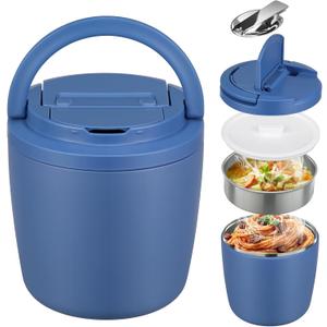 MAXSO Lunch Container 40 oz for Adults Stainless Steel Vacuum Insulated Food Jar, Soup Thermo for Hot Food Thermal Bento Box, Wide Mouth Leakproof Buckle Lid with Spoon - Blue